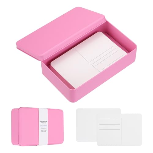 MECCANIXITY 40 Sheets Watercolor Postcards, 100% Cotton 4x6 Inch Watercolor Paper with Pink Tin Box Blank Postcards Cold Pressed for Mailing Painting Invitations Greeting Cards(140lb/300gsm) - color: Pink
