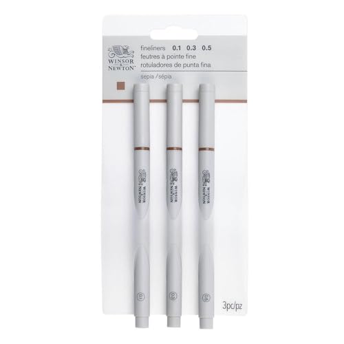 Winsor & Newton Fineliner Fine Point Pen Set, Assorted, Set of 3, Sepia | A fineliner that fits every style of sketching; Smoothly tapered nib & a long barrel designed for flexible grip adjustments - color: Sepia, style: Assorted, Set of 3