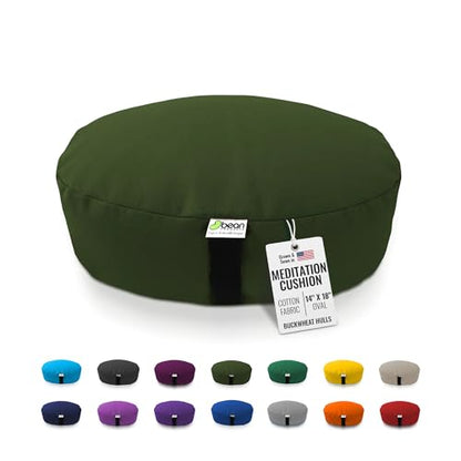 Bean Products Oval Zafu Meditation Cushion, Yoga Pillow 14"x18" - Earth | Heavy Weight Washable Cotton Cover - Buckwheat Hull Filled Inner liner - Zen Floor Sitting Cushion - 14" Diameter - color: Earth, size: Oval - 14" x 18"