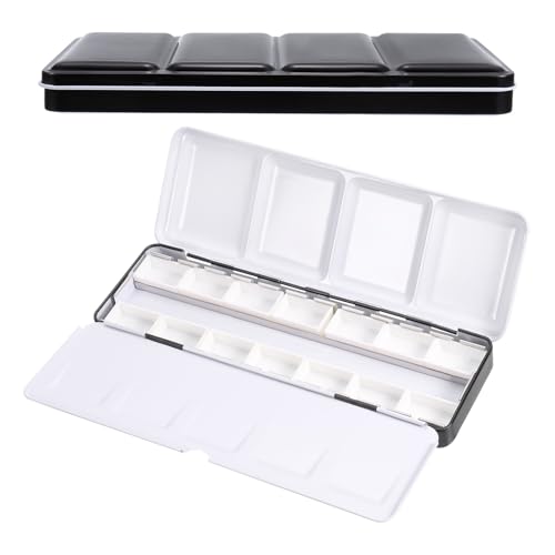 PATIKIL Empty Watercolor Palette, Metal Watercolor Tin with 14pcs Full Pans Paint Case with Lid Paint Box for Travel Gouache Oil Painting, Black 14 Wells - color: Black, style: 14 Wells