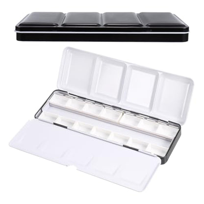 PATIKIL Empty Watercolor Palette, Metal Watercolor Tin with 14pcs Full Pans Paint Case with Lid Paint Box for Travel Gouache Oil Painting, Black 14 Wells - color: Black, style: 14 Wells