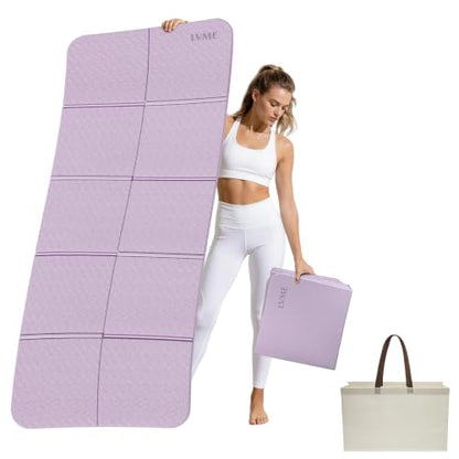 LVME Foldable Yoga Mat,（75"x31.5"）Extra Large Travel Mat - color: Lavender Purple