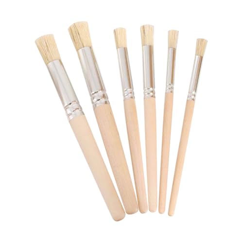 6 Pcs Wood Stencil Brushes Hog Bristle Paint Brushes Art Template Brushes Oil Watercolor Painting Brushes Card Making Paint Brushes Crafts Project Paint Brushes