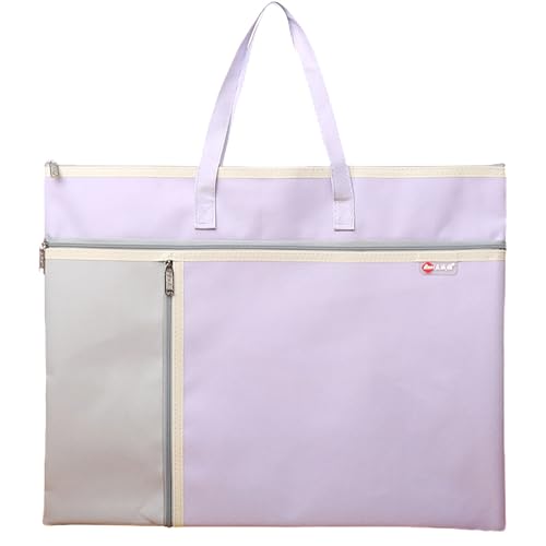 A3 Art Portfolio Bag with Zipper and Handle Capacity Oxford Bag | Two-color Large Capacity Oxford Artwork Container with Shoulder Strap for Drawing Sketch Photography Poster Files Document - color: Purple, size: A3
