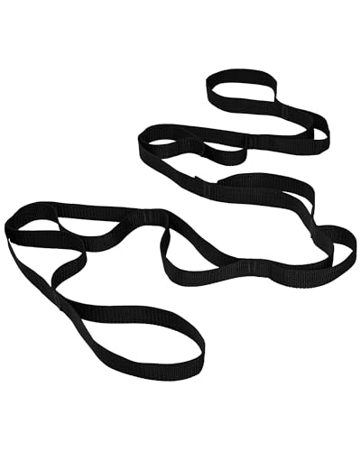 10 Loop Yoga Stretching Strap for Physical Therapy - Non-Elastic Exercise Band for Pilates, Yoga, Stretching for Women & Men - color: Black