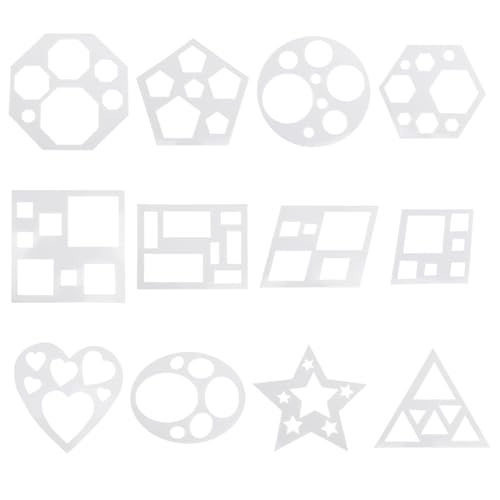 12 Pcs Mini Drawing Stencil Geometric Stencils Circle Square Heart Star Template Set for Painting Basic Shape Tracing Simple Drawing Stencils for Classroom Painting DIY Craft (3x3 Inches) - size: Mini
