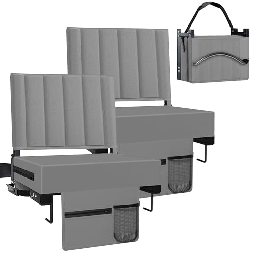Aliphon Stadium Seat for Bleachers with Back Support and Cushion, Bleacher Seats with Shoulder Strap and Cup Holder, Padded Portable Folding Comfort Stadium Chair, for Sports Events, Grey (2pcs) - color: Grey, size: 2 pcs