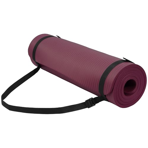 Fitvids Yoga Mat, 1/2-Inch Extra Thick High Density Exercise Mat, Anti-Tear Exercise Yoga Mat with Carrying Strap, Suitable for Various Yoga Exercises - color: Deep Wine