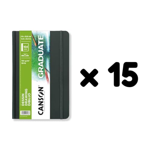 Canson Graduate Drawing Paper Hard Cover Art Journal for Pencil, Ink, Pen, and Marker Illustration, 5.5" x 8.5", 98 lb. (160gsm), 52 Sheets/Sketch Book, Case of 15 Sketch Books, 780 Sheets Total - size: 5.5x8.5 (Pack of 15)