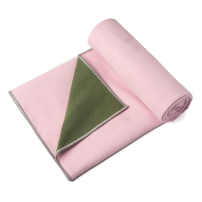 Eunzel Hot Yoga Mat Towel, Reversible Two-Tone 72" x 26.5" | Reversible Two-Tone Design, Absorbent Microfiber, Hot Yoga & Pilates, Soft Double-Sided Fabric - color: Army Green& Pink