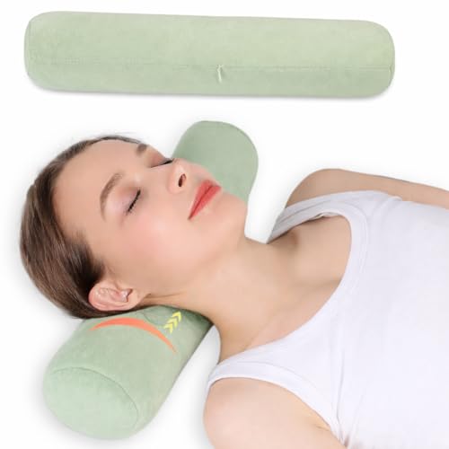 Neck Roll Pillow,Cervical Neck Pillow Bolster Pillow for Sleeping | Cotton neck roll, machine-washable cover, supports neck, legs, back & sleeping, slim bolster for bed & yoga - color: Green