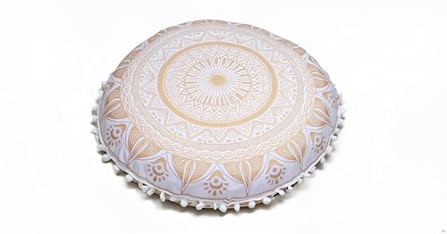 ICC Large Boho Ottoman Cover Pillowcase for Couch Floor Pillows & Cushion Covers Decorative Bohemian Hippie Mandala Pouf Pillow Cover Seating Meditation Cushion Cover (Gold Trishol, 32" Round) - size: 32" x 32" (Pack of 1), style: Gold Trishol