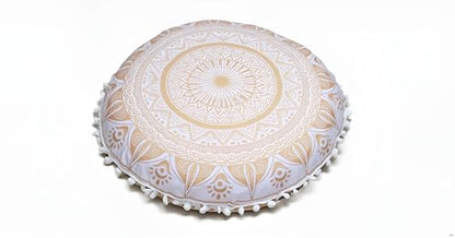 ICC Large Boho Ottoman Cover Pillowcase for Couch Floor Pillows & Cushion Covers Decorative Bohemian Hippie Mandala Pouf Pillow Cover Seating Meditation Cushion Cover (Gold Trishol, 32" Round) - size: 32" x 32" (Pack of 1), style: Gold Trishol