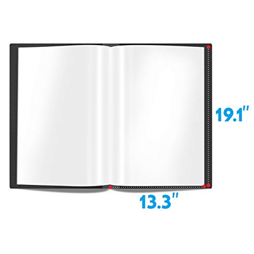Presentation Book 40 Clear Pockets Sleeves Protectors Art Portfolio Clear Book for Artwork, Report Sheet, Letter (Can Accommodate 19.1 X 13.3inch) - size: 19.1x13.3inch (Black)