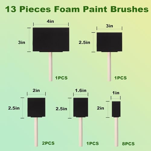 13 Pcs Foam Paint Brushes 5 Sizes, 1'' 1.6'' 2'' 3'' 4'' Sponge Brush for Painting, Staining, Varnish, Touch Up, DIY Craft Projects - size: 13 Packs Mixed Sizes