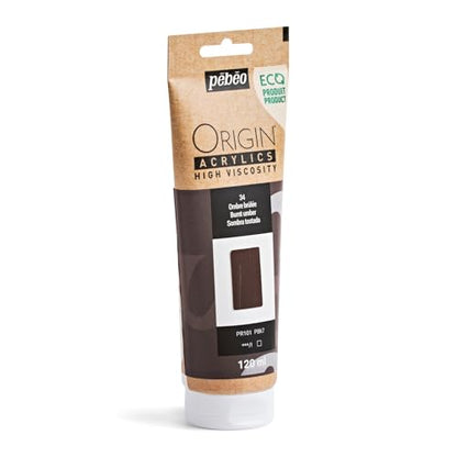 PEBEO Origin Acrylics 120ml Matte Acrylic Paint, Burnt Umber | Warm deep brown for wood tones and rich natural darks - high-viscosity matte acrylic paint in a 120 ml eco-tube. - color: Burnt Umber