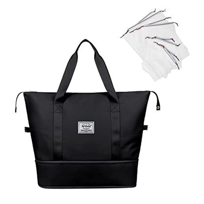 NPBAG Women Travel Duffel, Multi Functional Large Expandable Weekender Carry-on Tote, Gym Workout Overnight Bag, Mommy Hospital Bag for Labor and Delivery - color: Basic-Black, style: Basic Version