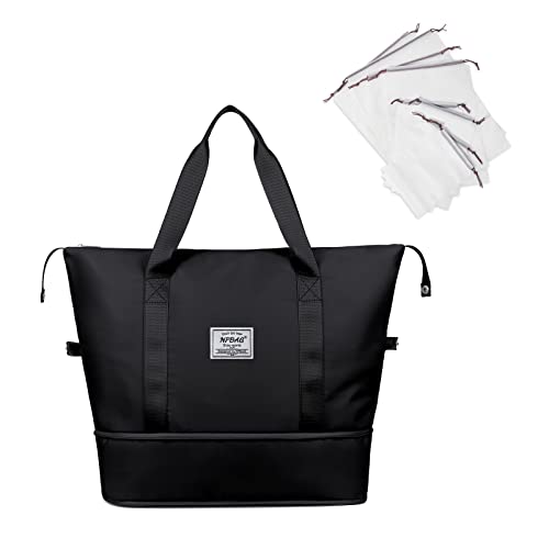 NPBAG Women Travel Duffel, Multi Functional Large Expandable Weekender Carry-on Tote, Gym Workout Overnight Bag, Mommy Hospital Bag for Labor and Delivery - color: Basic-Black, style: Basic Version