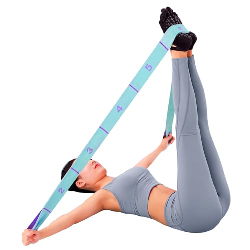 Elastic Stretching Strap with 11 Loops, Adjustable Stretch Band for Adults - Flexibility Straps for Yoga, Pilates, Dance - Non-Slip Fabric Resistance Band for Home Workout, Physical Therapy - color: Blue