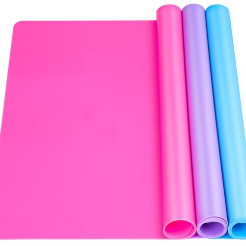 LEOBRO Silicone Mat for Resin Molds, 3 PCS Silicone Mats for Epoxy Resin, UV Resin, Play Dough Mat, Clay Mat, Nonstick Silicone Sheets Pads for DIY Arts and Crafts, Pink & Purple & Blue, 15.7”x 11.7” - color: Pink & Purple & Blue, size: 15.7" x 11.7"