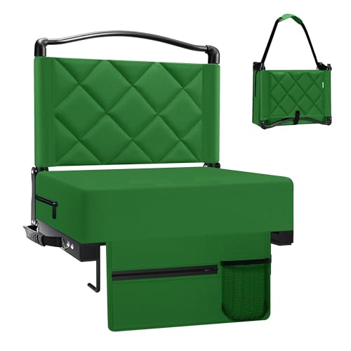 Stadium Seats with Back Support and Cushion Thick Padded Bleacher Chairs with Shoulder Strap, Portable Folding Stadium Seat Chairs for Bleachers Include Cup Holder and Side Pocket, Green - color: With Pocket-green, size: 1pcs