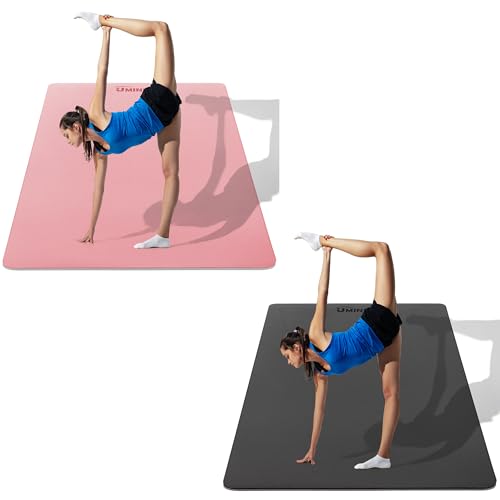 UMINEUX Large Yoga Mat 2/5 Inch Extra Thick Black & Parfait Pink