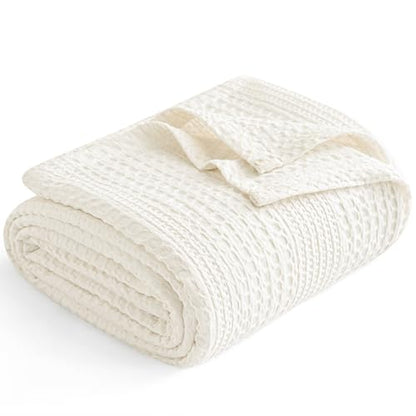PHF Lightweight Waffle Weave Blanket Queen for Bed Coconut White 90"x90" - color: Coconut White, size: Queen(90"x90")