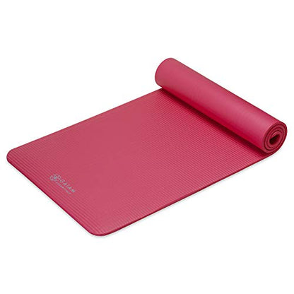 Gaiam Thick Yoga Mat, Exercise & Fitness Mat with Easy-Cinch Carrying Strap - color: Pink, size: 2/5" (10MM)