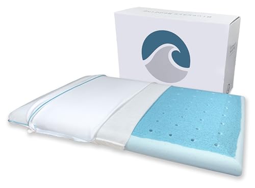 Bluewave Bedding Hyper Slim Max Cool CarbonBlue Gel Memory Foam Pillow for Stomach and Back Sleepers - Thin, Flat Design with Advanced Cooling (2.25-Inch Height, Standard Size) - size: 2.25"H (Standard), style: Max Cool Memory Foam