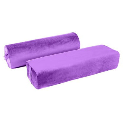 2-Pack Yoga Bolster Pillow Set: Rectangular & Cylinder Pillows for Meditation and Support, Yoga Pillows with Washable Velvet Cover, Triple-Layer Sponge with Carry Handle, Purple - color: Purple