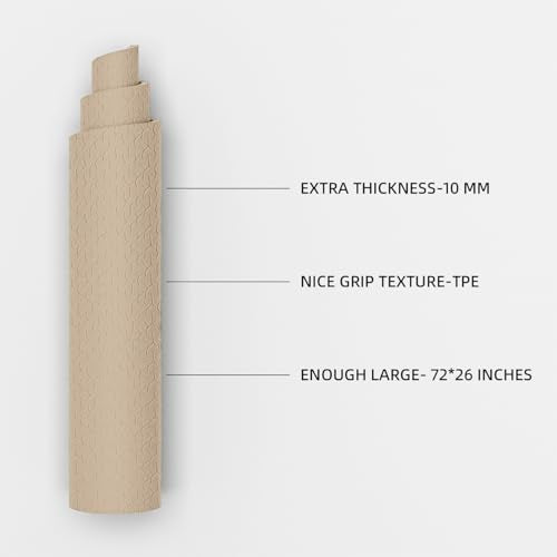 TPE Yoga Mat 72"x26"x0.4" Thick Non Slip Exercise Fitness Mat - color: Brown