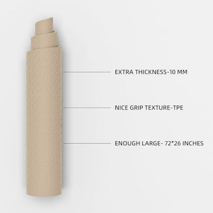 TPE Yoga Mat 72"x26"x0.4" Thick Non Slip Exercise Fitness Mat - color: Brown