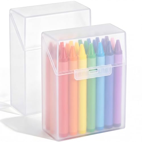 Clabby 2 Pcs Clear Plastic Crayon Boxes Hold 24 Count, Clear | Organizer Box, Case, Colorful, Portable Storage Holder with Snap Lid, for Kids Boys Girls School Classroom Home Art Supply - color: Clear