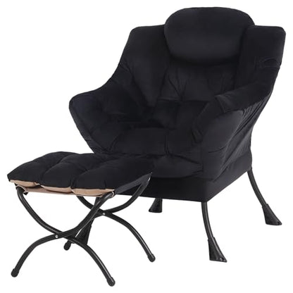 Tiita Lazy Chair with Ottoman, Comfy Reading Accent Chair, Velvet Black - color: Black