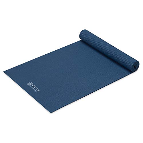 Gaiam Essentials 1/4" Thin (6mm) Yoga & Pilates, Fitness & Exercise Mat with Easy-Cinch Carrier Strap Cusion Support For Fitness and Gym Workouts - color: Navy