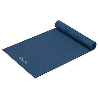 Gaiam Essentials 1/4" Thin (6mm) Yoga & Pilates, Fitness & Exercise Mat with Easy-Cinch Carrier Strap Cusion Support For Fitness and Gym Workouts - color: Navy