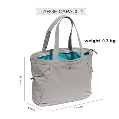 ESVAN Yoga Tote Bag for Women Shoulder Bags Drawstring for Office Workout Travel Carryall Pilates Gym and Beach - color: Nylon Light Gray
