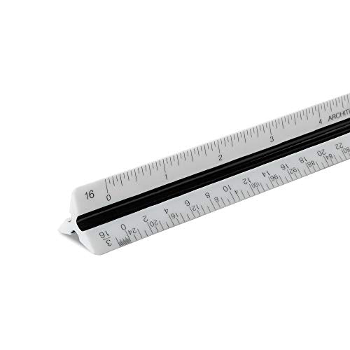 Pacific Arc Architect Triangle Scale Ruler 12 Inch with Acid Etched Markings Openly Divided by 3/32, 3/16, 1/8, 1/4, 3/8, 1/2, 3/4, 1, 1H, and 3 Inch to The Foot