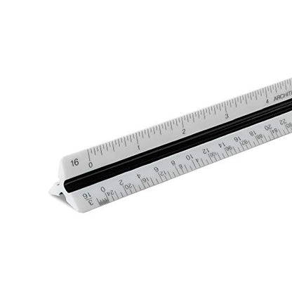 Pacific Arc Architect Triangle Scale Ruler 12 Inch with Acid Etched Markings Openly Divided by 3/32, 3/16, 1/8, 1/4, 3/8, 1/2, 3/4, 1, 1H, and 3 Inch to The Foot