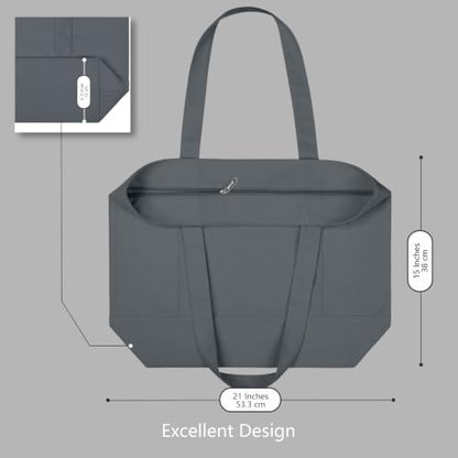 TOPDesign 1-Pack Canvas Tote Bag with an External Pocket, Reusable Grocery Shopping Bag, Top Zipper Closure, Daily Essentials (Grey) - color: Grey