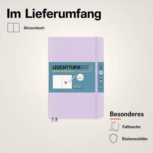 Leuchtturm1917 - Medium A5 Hardcover Sketchbook (Lilac) - 112 Pages of 150g/m² Paper - color: Lilac, size: Medium (A5)