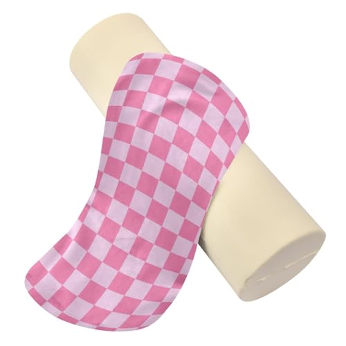Checkered Pink Neck Roll Pillow Bolster Round Health Memory Foam Long Cervical Cylinder Pillows with Removable Washable Cover for Body Bed Legs Back Yoga - color: Checkered Pink