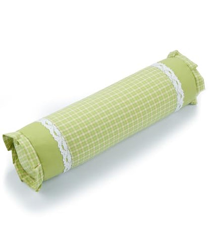 Adjustable Buckwheat Neck Roll Pillow for Nap, Firm Cervical Support Bolster with Neck Pain Relief, Cylinder Round Pillow with Plaid Lace Trim Pillowcase (16"x4",Green) - color: Green