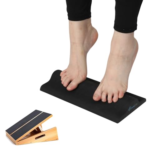 StrongTek Slant Board and Plantar Fasciitis Stretcher Set – Adjustable Wooden Incline Board & High-Density Foam Foot Relief Pad