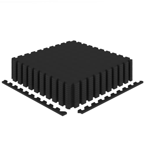 Giantex 12 PCS Interlocking Exercise Mat, 48 Sq.Ft EVA Foam Floor Tiles with Borders, 0.5" Thick Non-Slip Puzzle Workout Mats, Protective Gym Flooring for Home Gym, Garage, Basement, Black - color: Black, size: 48 Sq.Ft (12 Tiles)