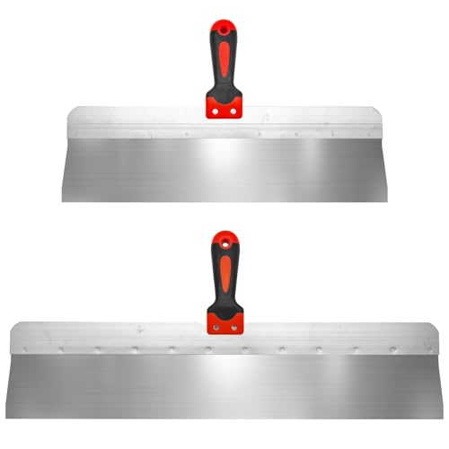Large Drywall Knife 2pcs/Set, Drywall Hand Tool Kit | 18'' + 24'' Stainless Steel Putty Knives, Taping Knives for Drywall Joint Taping, Finishing & Patching - color: Black - D Set