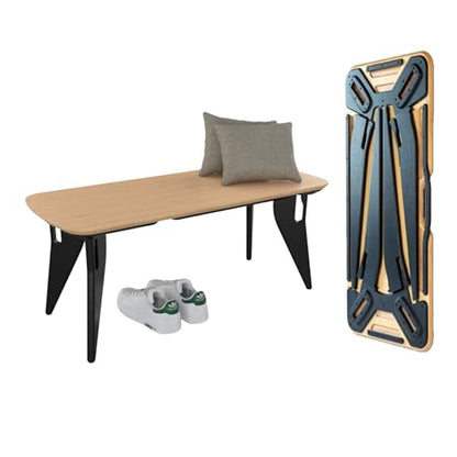 HOEK Multipurpose Bench - Birch with Black Legs, FSC-Certified Plywood | One-Click No-Tools Assembly with Wall Storage Cleat - Scratch-Resistant Waterproof Surface for Everyday Use