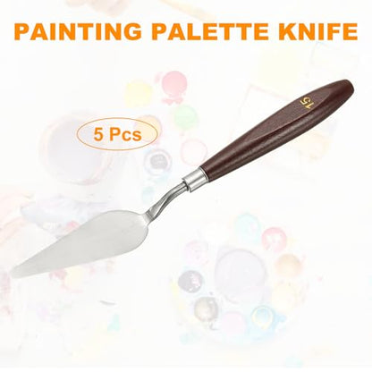 HARFINGTON 5pcs Palette Knife Painting Tool 3.27 x 1.06 Stainless Steel Art Spatula Pallet Knives Scrapers Tools with Beech Wood Handle for Acrylic Oil Canvas Mixing Spreading, Red/Silver - size: 3.27" x 1.06"