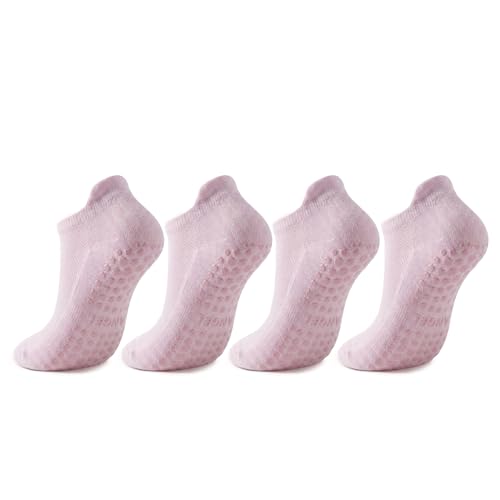 PilatesYogaGripSocksforWomenCushionedGrippyCottonNonSlipAthletic - color: 4 Pairs Pink