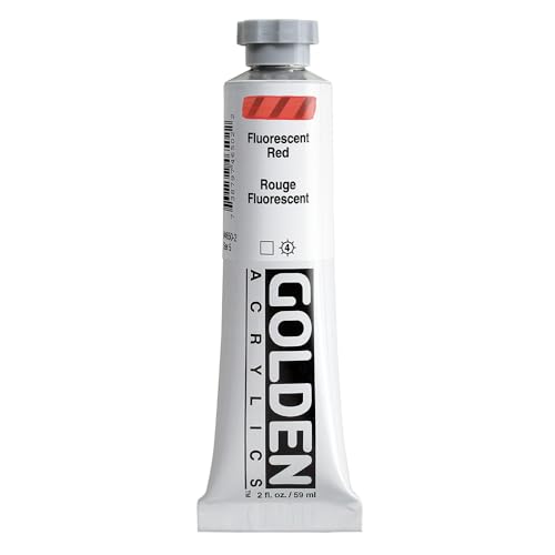 GOLDEN Heavy Body Acrylics, Fluorescent Red, 2 fl. oz. Tube | Artist grade acrylic paint with rich pigment load and a thick body that retains texture and toolmarks.